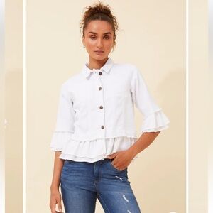 Pilcro and the Letterpress White Cropped Jean Jacket